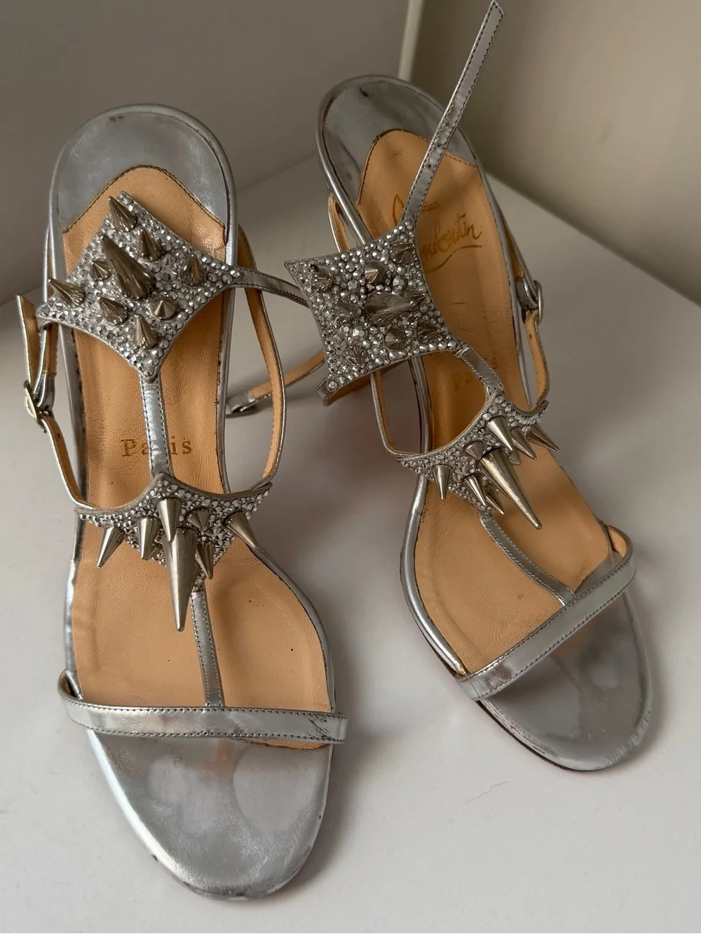 Christian Louboutin Silver Spike Lady Max Heels 37.5